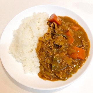 残り物です♫ひき肉とバラ肉と夏野菜のカレーライス